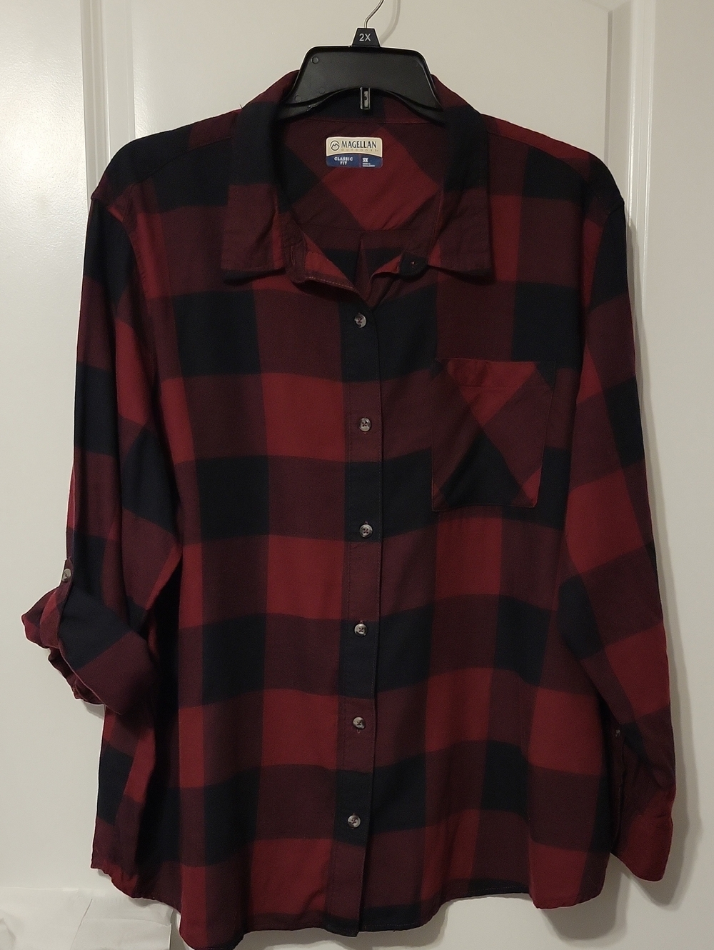 Magellan Women's 3X, L/S, Burgandy/black Flannel Shirt. Like New.